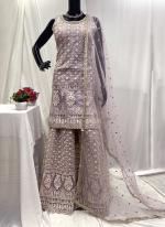 Net Lilac Party Wear Thread Work Readymade Plazzo Suit